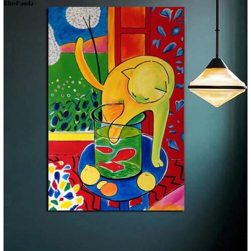 Vintage Poster Matisses Cat Catching Fish Paintings On Canvas Modern Art Decorative Wall Pictures Home Decoration