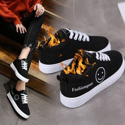 Winter New canvas Woman Shoes Warm Wool Casual Shoes Class zapatillas mujer Flat skateboard Sneaker Basket Ladys Vulcanized shoe