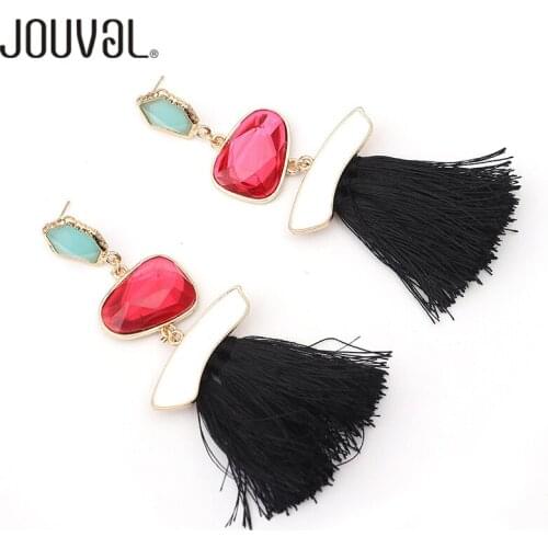 JOUVAL Women Fringe Drop Earrings Crystal Fashion Boho Tassel Dangle Earrings Statement 3 Colors For Women Wedding Jewelry 2018