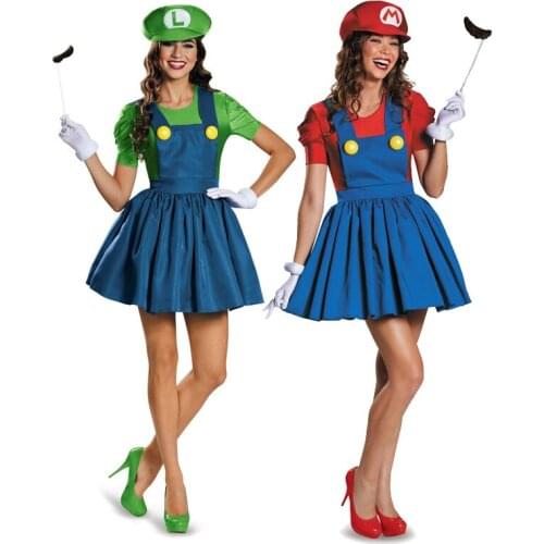 Lady Carnival Halloween Costume Super Brother Plumber Outfit Cosplay Fancy Party Dress