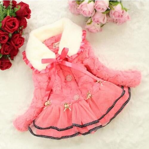 1PC Winter Baby Girls Flowers Dot Bow Faux Fur Coats Outwear Fashion Children Long Sleeve Pink Plush Tops Clothing For 2-6T