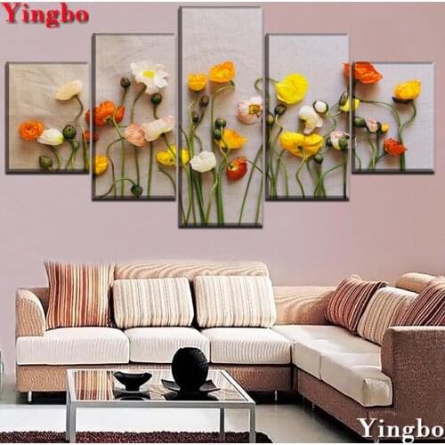 5 pcs set Diamond embroidery Poppy flower 5d diy diamond painting Mosaic puzzle picture 3d rhinestones icon Diamant art