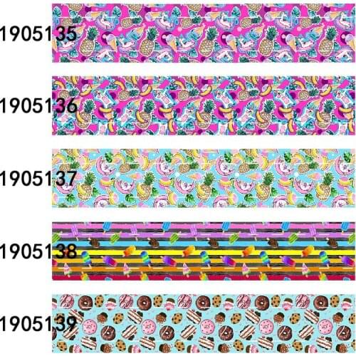 50 yards/lot) Cute colorful pineapple and ice cream printed summer ribbon and elastic for kids hair accessories