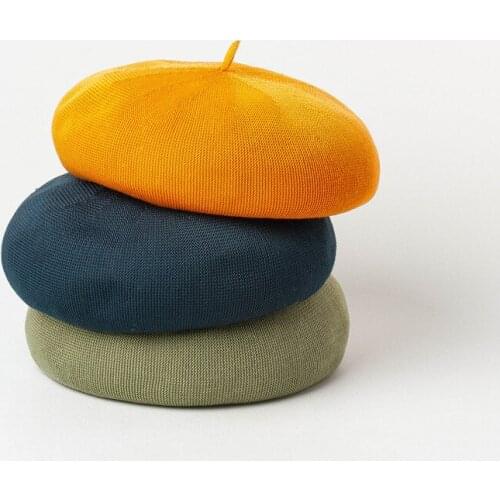 Beret for women hat Pure color knitted cotton and linen fashion mens and womens spring and summer art painter hat casual