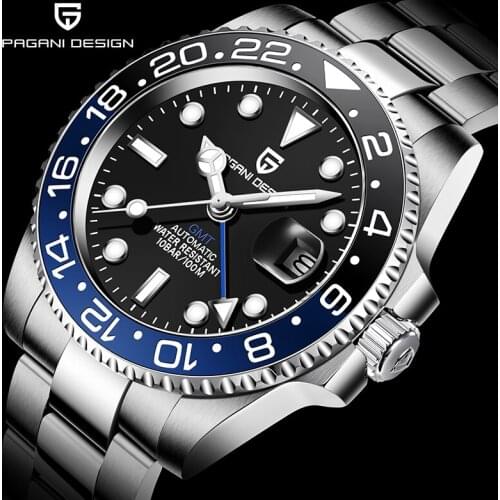 PAGANI DESIGN Brand Mens Automatic Watch Ceramic Rotating Bezel GMT Wristwatch Sapphire Glass Business Mechanical Watches reloj