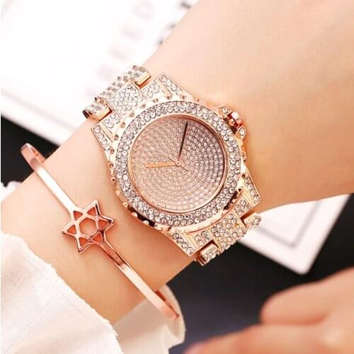 Women Stainless Steel Full Diamond Wrist Watches Casual Luxury Ladies Bling Quartz Watches Gift Clock Relogio Feminino