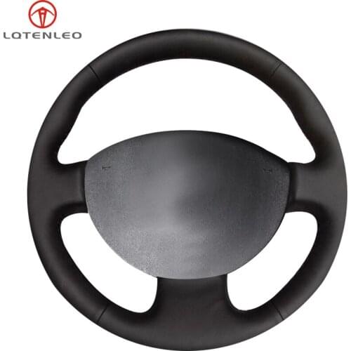 LQTENLEO Black Artificial Leather Car Steering Wheel Cover for Renault Megane 2 2003-2008 Kangoo 2008-2012 Scenic 2 2003-2010