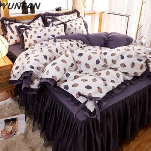 Purple Bedding Sets Full Queen King Bedspread Wedding princess Duvet Cover set Pillowcase girls lace bed skirt luxury bedclothes