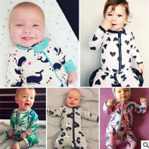 Toddler Girl Romper Boys Childrens Europe &America Spring Autumn Long Sleeve 100% Cotton Zipper Bodysuit Plant Flower Playsuit