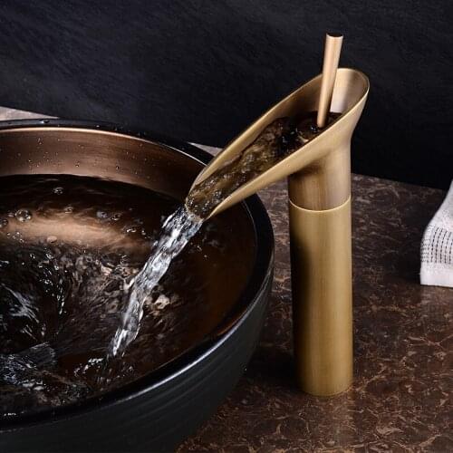 European style above counter basin copper washbasin basin faucet bathroom antique hot and cold water waterfall basin faucet