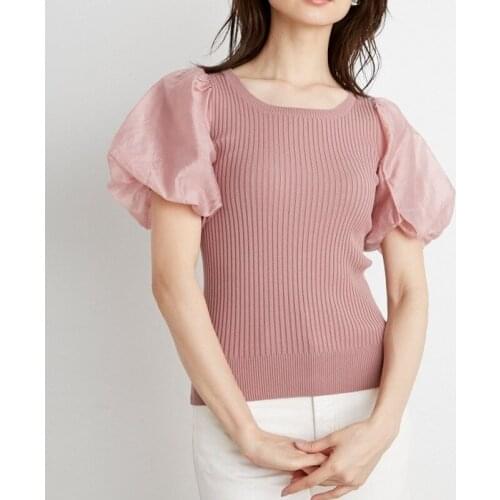 Japan Style Sweet Puff Sleeve Slim Fit Knitted Tops Elegant O Neck Patchwork Soft Sweaters Women Office Lady Solid Pullovers