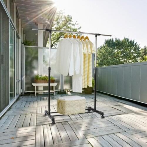 Multifunctional Adjustable Clothes Rack Rail Hanging Stainless Steel Dress Coat Storage Shelf With Wheels Home Furniture HWC