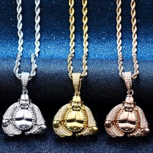 Fashion Maitreya Buddha Zirconia Pendant Necklace Iced Out Bling Gold Silver Color For Men Women Hip Hop Jewelry Gifts