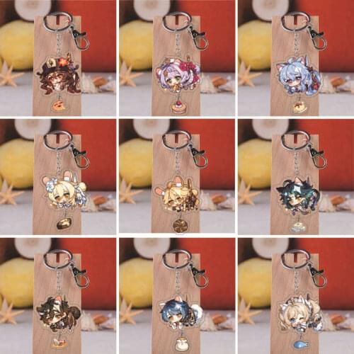 Fashion Anime Genshin Impact Zhongli Diluc Venti Paimon Keychain Base Acrylic Stands Keyring Gift For Fans