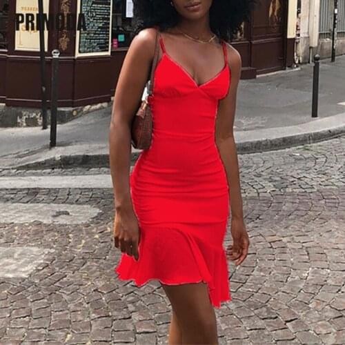 Spaghetti Straps Ruffles Mini Dress Club Party Elegant Sleeveless Slip Womens Summer Sundress Bodycon Outfits Holiday PR2605G