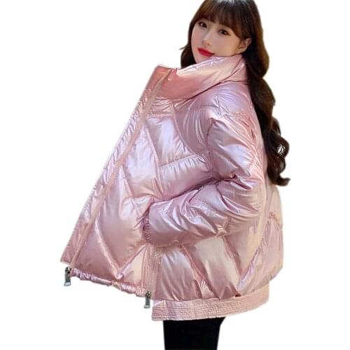 2021 New Winter Jacket Parkas Women Glossy Coats Down Cotton Jacket Hooded Parka Warm Female Cotton Padded Jacket Casual Outwear