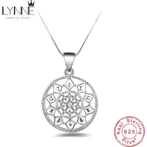 New Bohemian Round Sun Flower Zircon Pendant Necklace 925 Sterling Silver Rhinestone Maxi Necklaces Women Jewelry Birthday Gift