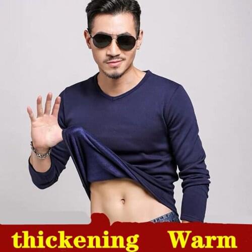 New Autumn Long Sleeve Thicken Cotton T Shirts Men Warm Thermal Clothes 2020 V-Neck Slim Fit All Match T-Shirts Plus Size M-8XL