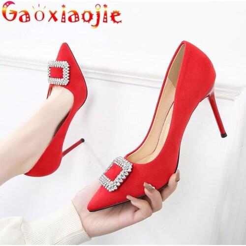Gaoxiaojie New Fine With Single Elegant Womans Pumps Sexy Fashion Rectangular Decorative Buckle Career Office High Heel Shoes