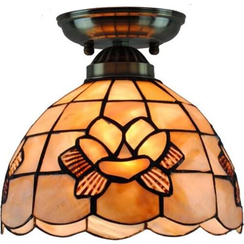 New Tiffany Ceiling Lights Stained Shell Lampshade Flowers Bedroom Indoor Lighting E26/E27 Flush Mount Lamp Decor Fixtures CL228