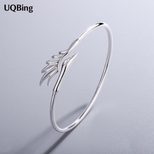Personality Trendy 925 Sterling Silver Angle Wings Bangle & Bracelets For Women Female Gifts