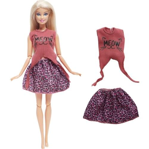 One Pcs Doll Dress Fashion Cat Pattern Skirt Daily Casual Wear Accessories Clothes for Barbie Doll Baby Girl DIY House Toys