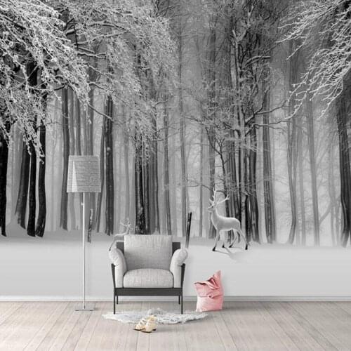 Custom Photo Wallpaper Elk Forest Snow Scene Picture Wall Mural Large Living Room Dining Room Bedroom Canvas Painting Decoration