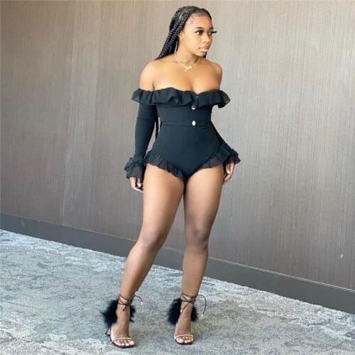 Casual Body Romper Women Jumpsuit Clubwear Homewear Sexy Spring Long Sleeve Slim Jumpsuit Women Elegant Ruffles Skinny Bodysuit