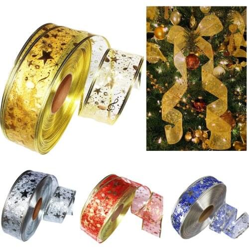 Holiday Christmas Grosgrain Ribbon Set For Gift Package Wrapping Merry Christmas Snowflakes Christams Tree Golden Glitter Ribbon