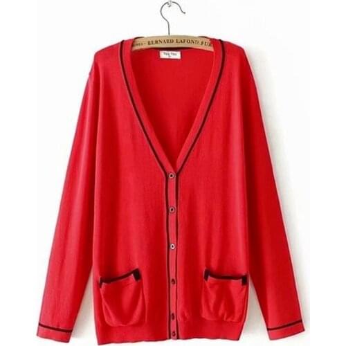 Plus Size 2XL-4XL Womens Long Sleeve Spring Autumn Cardigan V-neck Slim Elegant Outerwear Oversized Cardigans
