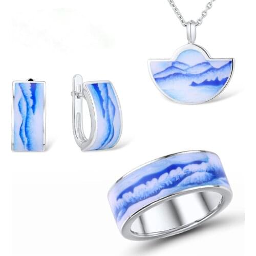 Luxury Drip Oil Women Wedding Necklace Earrings Ring 925 sterling silver Bridal Jewelry Set Anniversary Gift Female