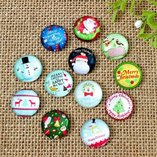 8mm-35mm Mixed Style Christmas Round Glass Cabochon Dome Jewelry Finding Cameo Pendant Settings