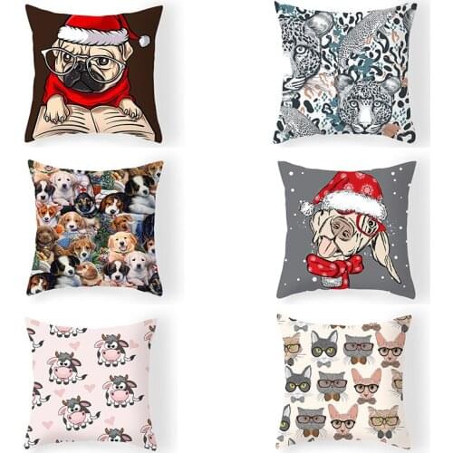 Christmas Pillowcase Dog With Christams Hat Printed Peachskin Pillow Cover For Bedroom/Living Room 2021Decoration 45*45cm 1pc