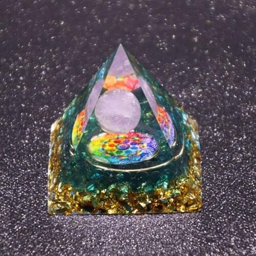HANDMADE Orgonite Pyramid 60MM Amethyst Sphere With Natural Crystal EMF Protection Orgone Energy Reiki Chakra