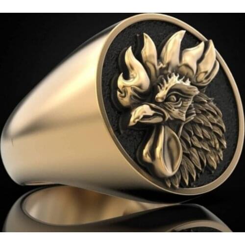 SECRET BOYS New 316L Stainless Steel Rooster Head Gold Ring Men Fashion Punk Ring