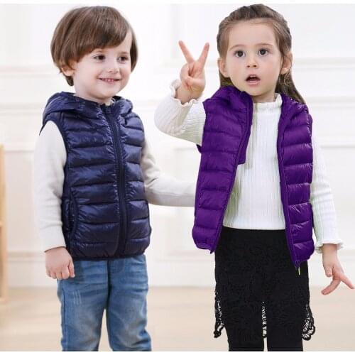Autumn Winter Windproof Warm Waistcoat Children Tops Kids Ultra Light Natural White Duck Down Hooded Vest Lightweight Baby Vest