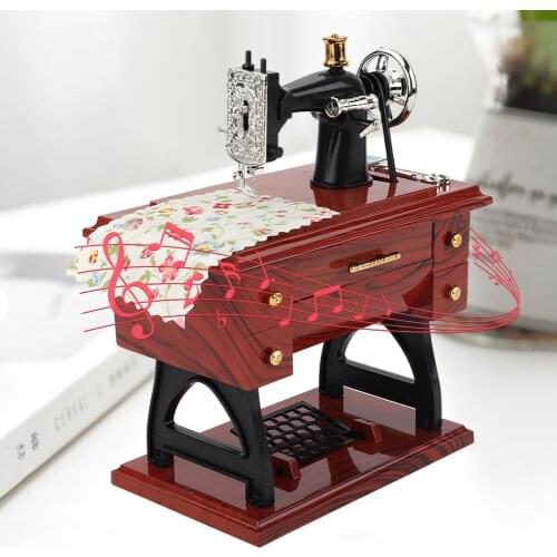 Sewing Machine Music Box Mini Vintage Retro Clock Gift Household Decoration Exquisite Gift to Family, Friends