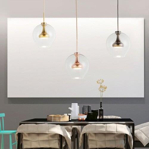 Nordic Glass Pendant Light Brushed Bronze Finish Modern Industrial Pendant Hanging Light Fixture Dining Bar Cafe Restaurant