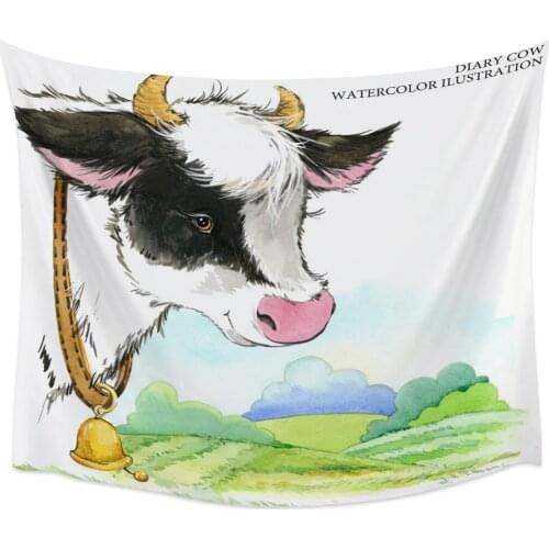 Modern Wall Tapestry Farm Cow Watercolor Painting Pattern Tapestry Wall Hanging Dormitory Living Room Bedroom Decoration