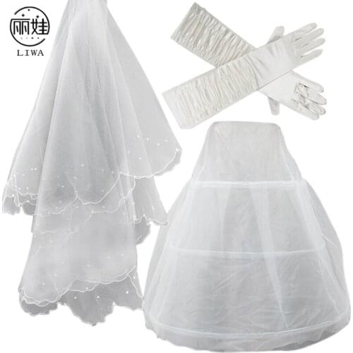 2016 Wedding Accessories Three-piece For Bridal Pearl Wedding Veil + Bride Gloves + The Petticoat Veu De Noiva Longo BV286