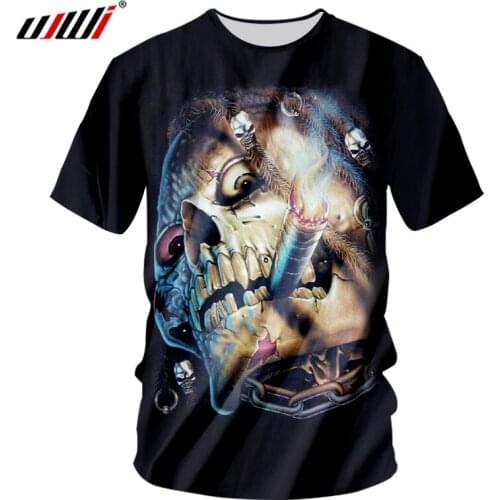 UJWI Summer Tops T Shirts Men Cool Print Smoking Skull 3D T-shirt Man Hip Hop Short Sleeve Sportwear Outfits Unisex O-neck Tees
