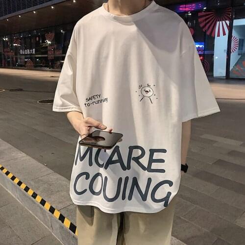 Half-sleeved T-shirt Round Neck Ins All-match Printed Letter Tops Loose Oversize Bottoming Shirt Streetwear Trend Male Clothes