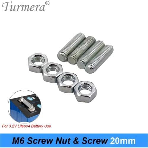 Turmera Screw M6 and Screw Nut 20mm Length for 3.2V Lifepo4 Battery 20Ah 90Ah 100Ah 200Ah 280Ah 310Ah Connect with Busbars Use A