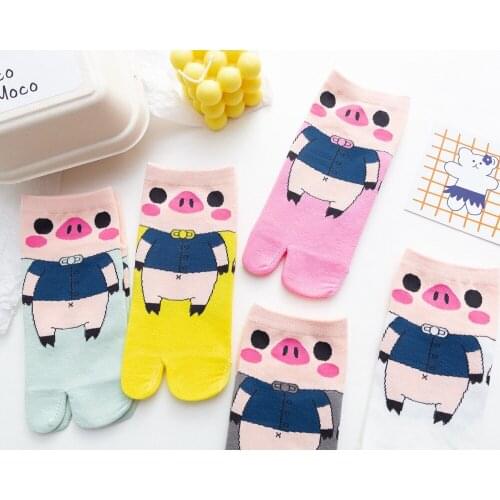 Fun Two-Toed Socks Spring And Summer New Two-Finger Socks Short Tube Cartoon Piggy Socks Cotton Socks Split Toes Cute Little Gir