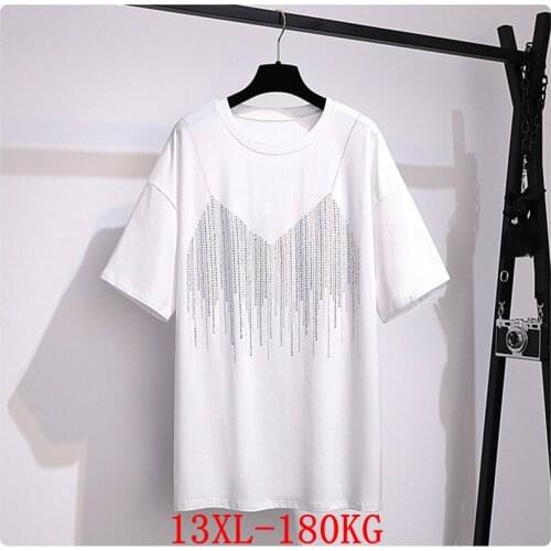 Plus size womens T-shirt stitching color plus size 8XL 9XL 10X 12XL13XL summer round neck short sleeve loose black big T-shirt