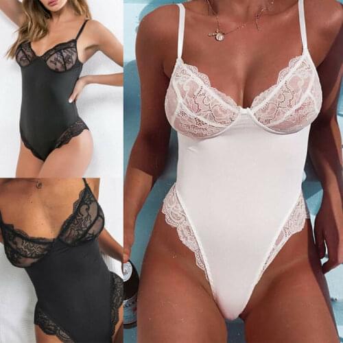 Sexy Womens Sleeveless V Neck Lace Slim Skinny Black/White Lingerie Bodysuit Leotard Nightwear Underwear Sleepwear
