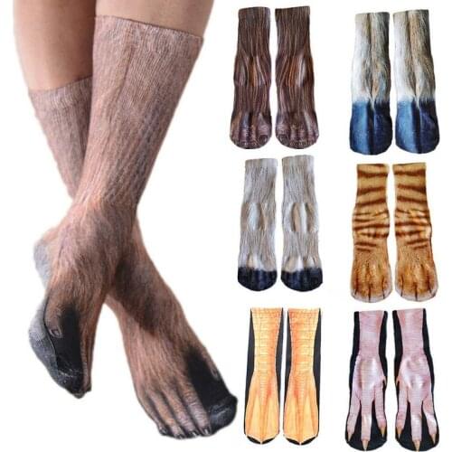 1 Pair Novel Style Animal Paw Socks Adult Men and Women Elastic Breathable 3D Printed Long Sock