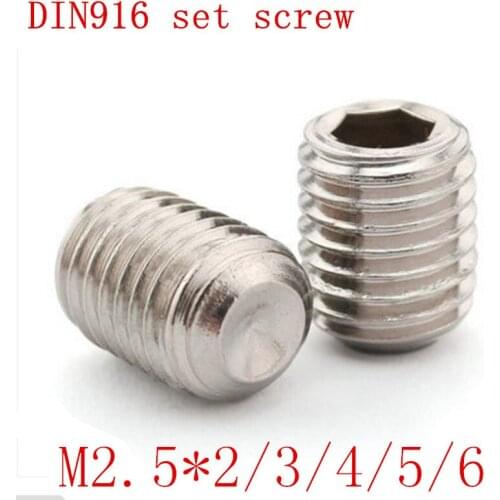 1000pc/set DIN916 M2.5*2/3/4/5/6/8 2.5mm Stainless Steel hex socket set screw