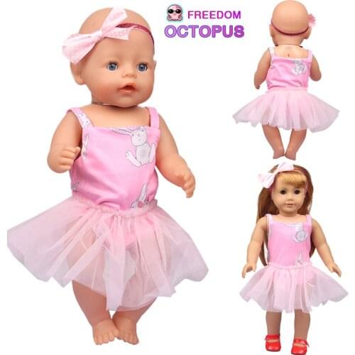 18 Inch American Doll Princess Dress Pink Rabbit Cartoon Gauze Skirt Cloth For 43 cm New Born Reborn& DIY Russia Doll OG Doll