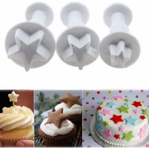 3PCS Star SHape Plastic Plunger Cutter Fondant Cake Mold Cupcake Cookie Pastry Chocolate Biscuit Decoration Baking Tool FQ2011